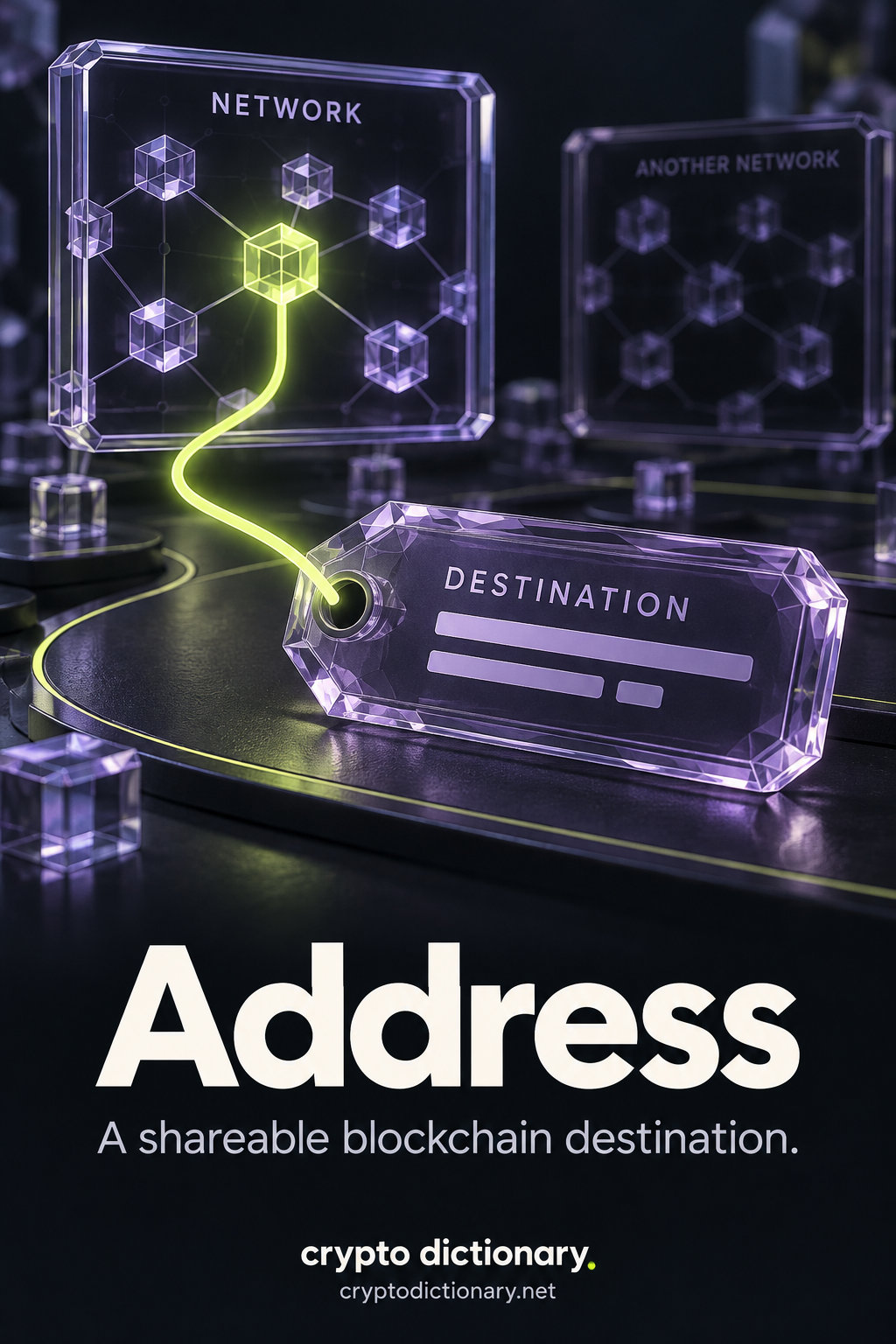 A public destination tag routes to one selected blockchain network while another network remains separate.