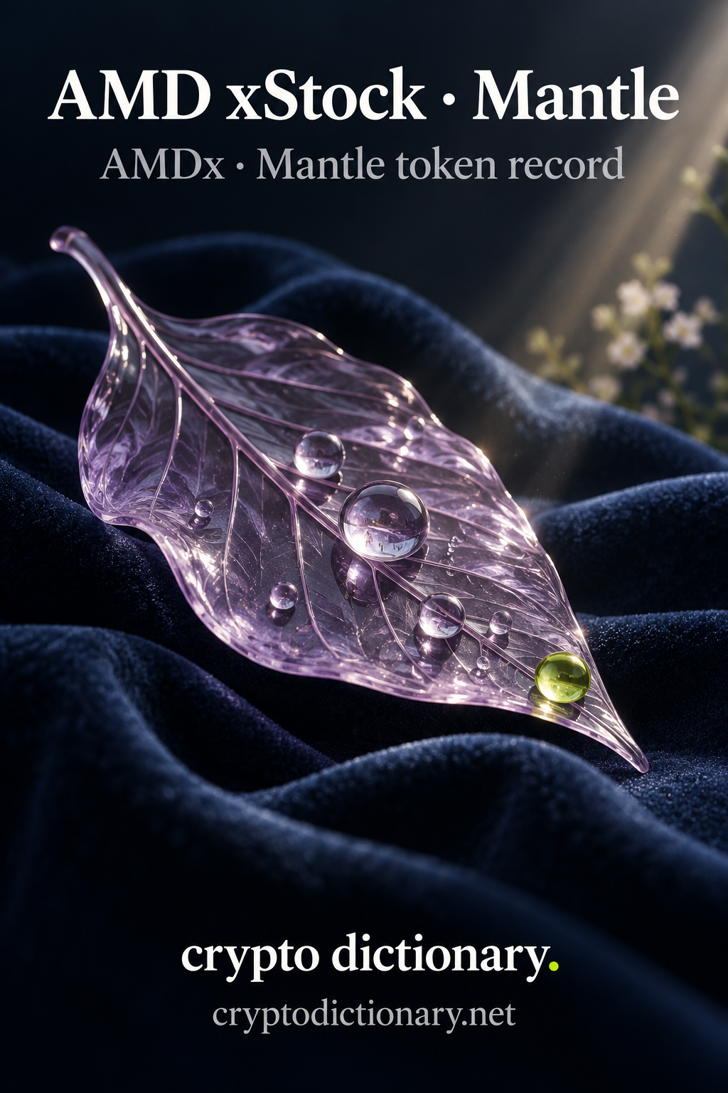 AMD xStock · Mantle — original navy, lilac and lime sculptural token-registry illustration.