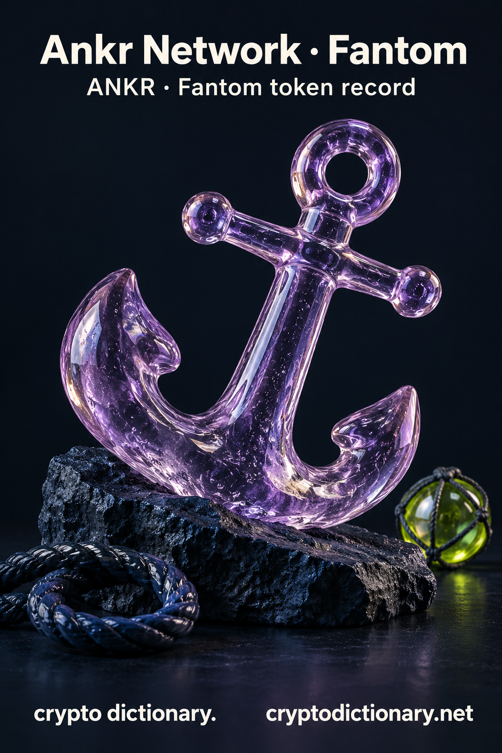 Ankr Network · Fantom — original lilac glass name-inspired sculpture with accurate ANKR token record caption.