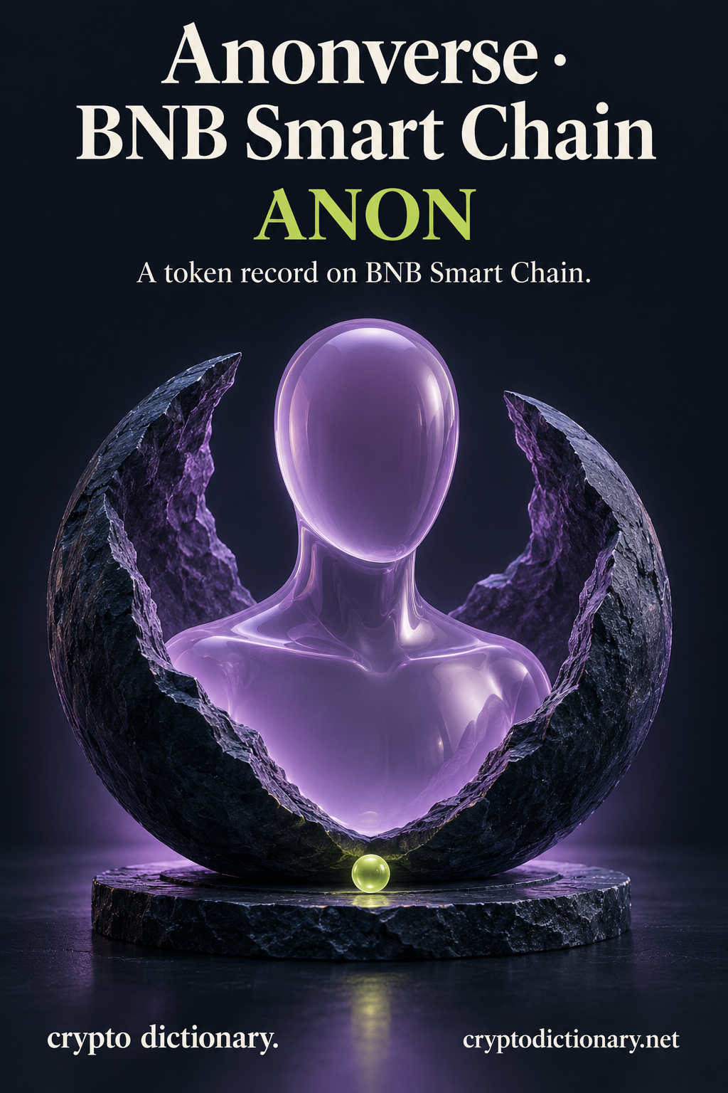 Anonverse · BNB Smart Chain (ANON) illustrated through an original physical name mnemonic; a token record on BNB Smart Chain.