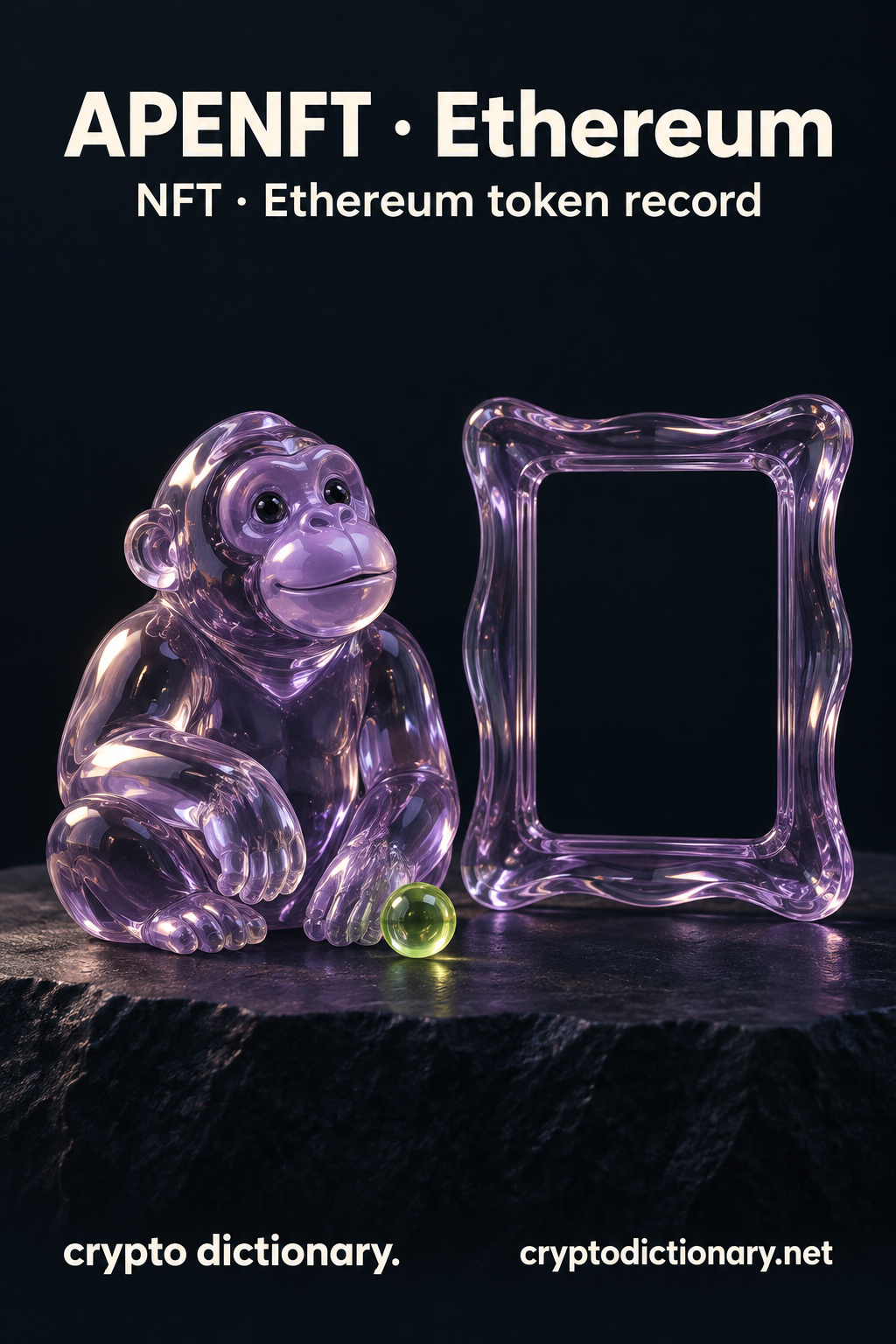 APENFT · Ethereum — original lilac glass name-inspired sculpture with accurate token record caption.