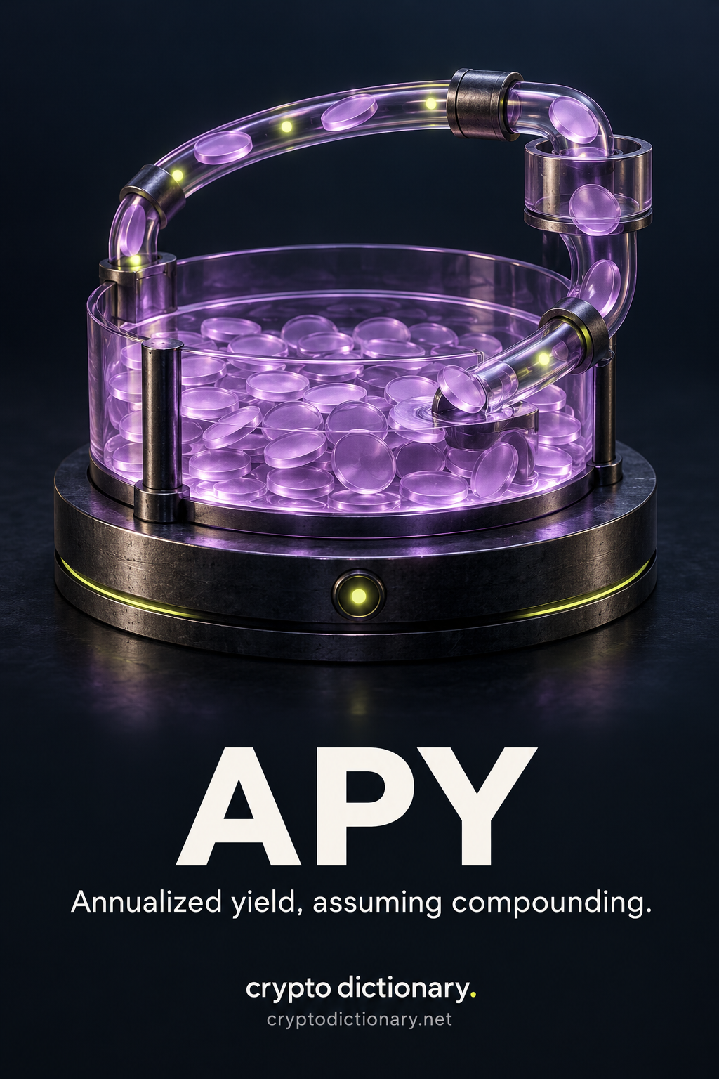 APY: a lilac glass reinvestment loop returns periodic abstract tokens to the original reservoir.