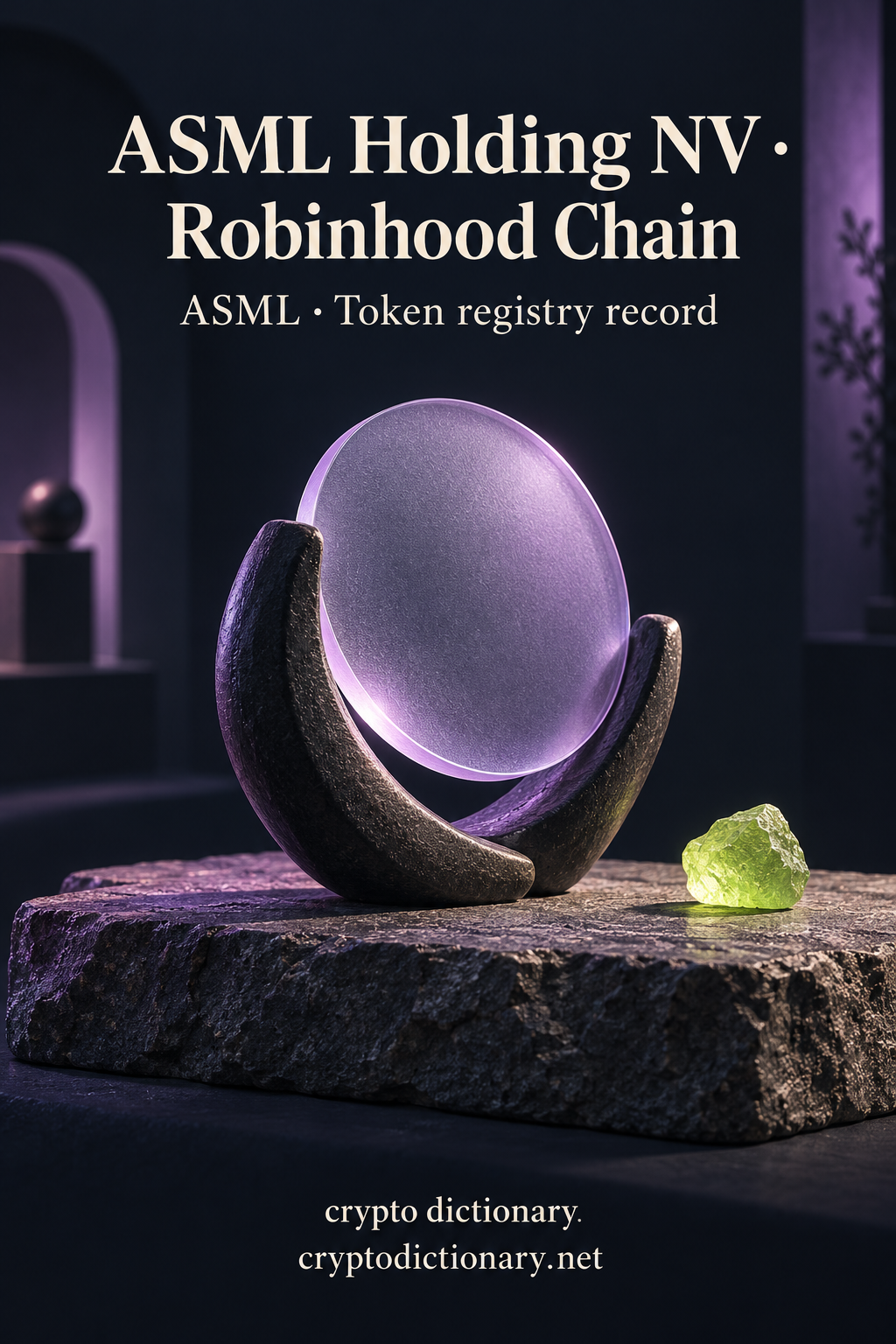 Dark ceramic cradle arms holding a lilac glass disc for ASML Holding NV on Robinhood Chain.