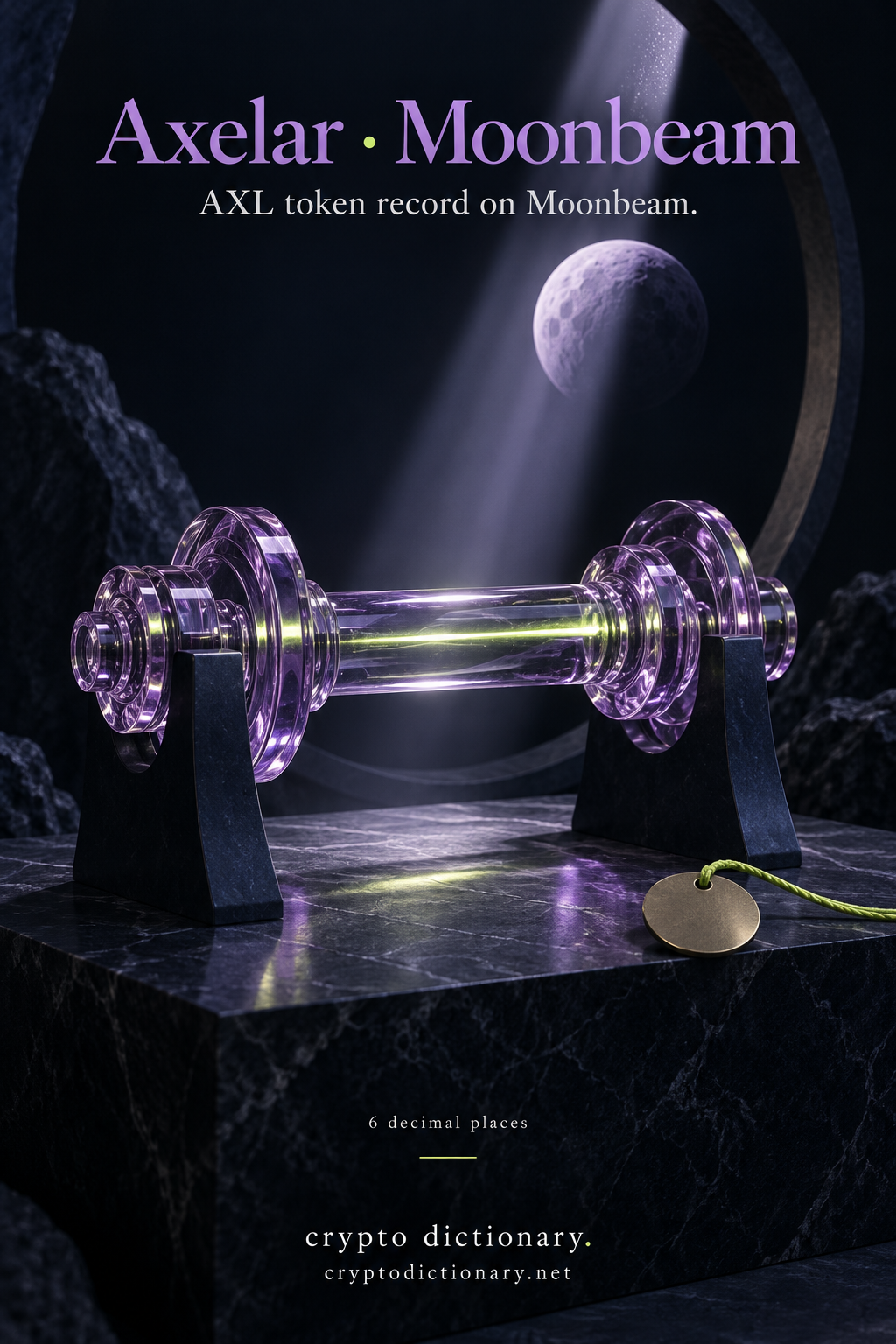 Axelar Moonbeam registry artwork with a lilac glass axle under moonlight.