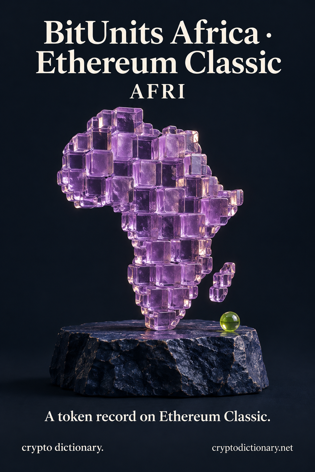 BitUnits Africa · Ethereum Classic (AFRI) illustrated through an original physical name mnemonic; a token record on Ethereum Classic.
