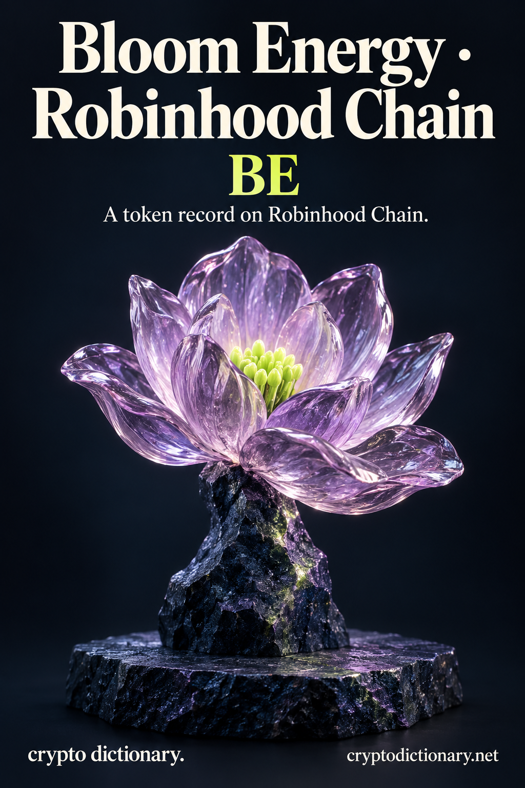 Bloom Energy · Robinhood Chain (BE) illustrated with an original physical name mnemonic; a token record on Robinhood Chain.