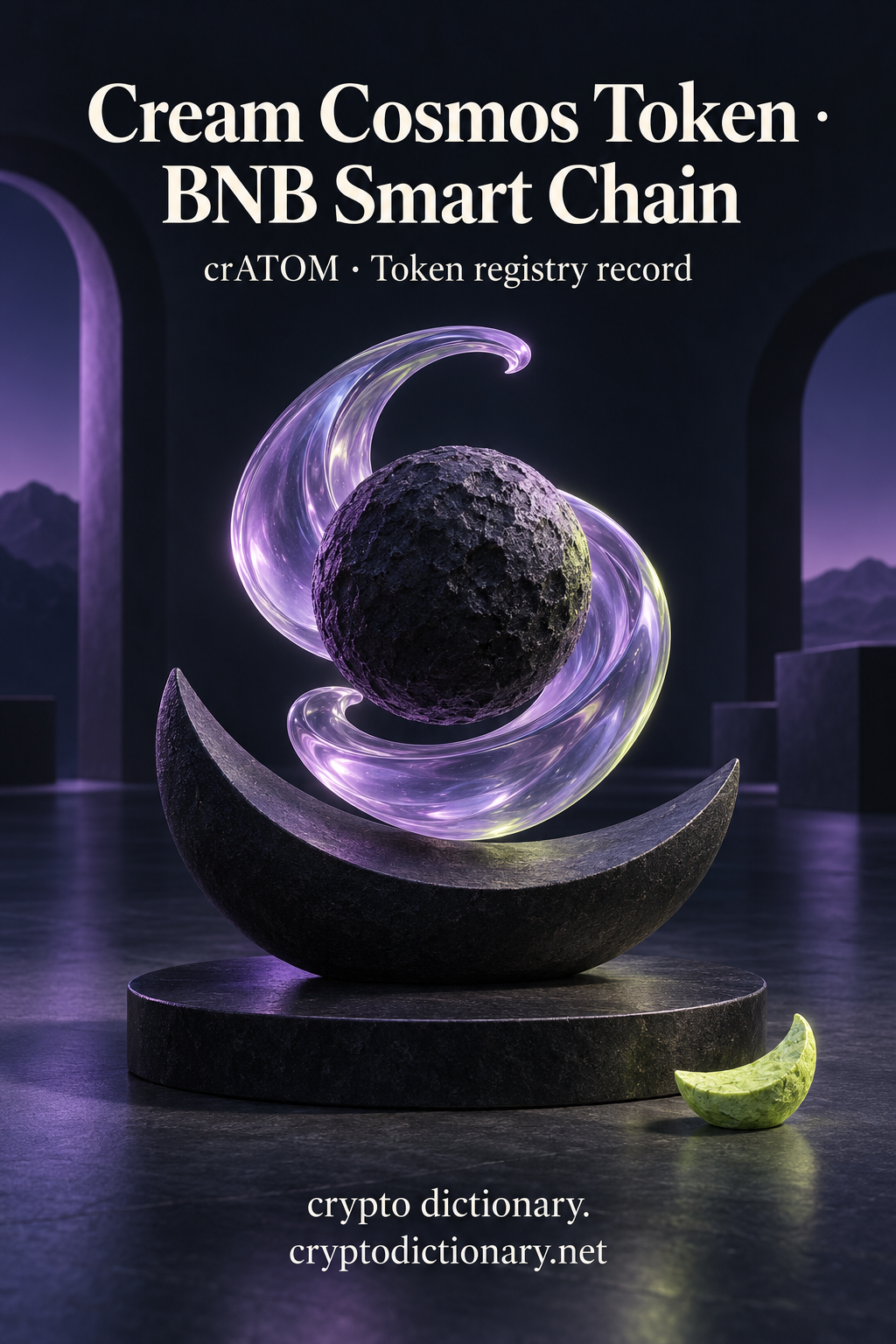 A frosted lilac glass swirl around a dark stone sphere for Cream Cosmos Token on BNB Smart Chain.
