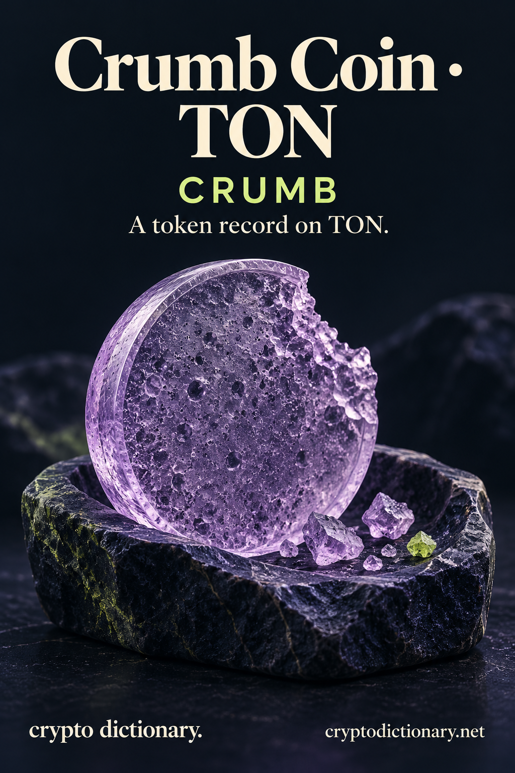 Crumb Coin · TON (CRUMB) illustrated with an original physical name mnemonic; a token record on TON.