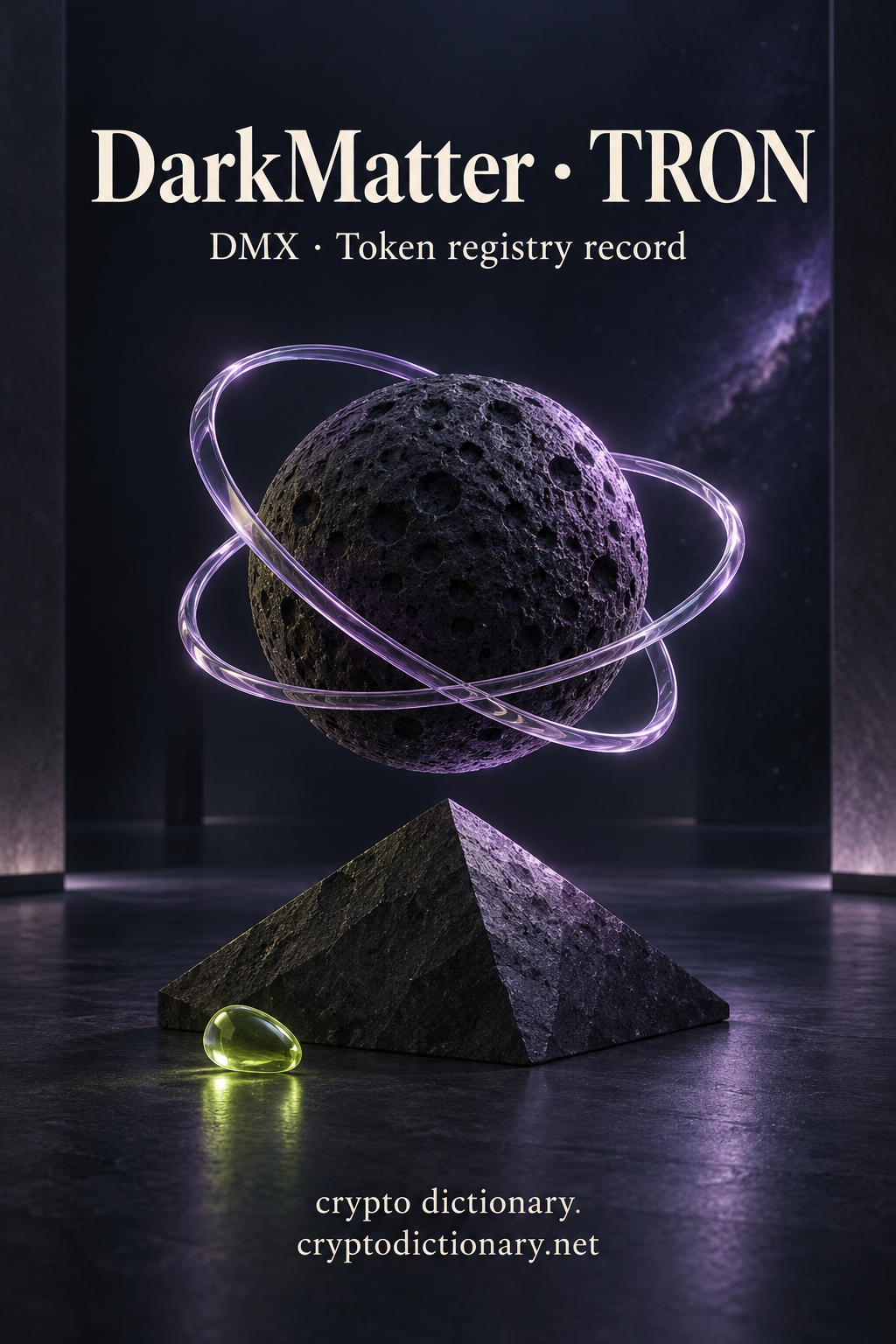 Dark porous sphere within two lilac glass orbit loops beneath DarkMatter · TRON.