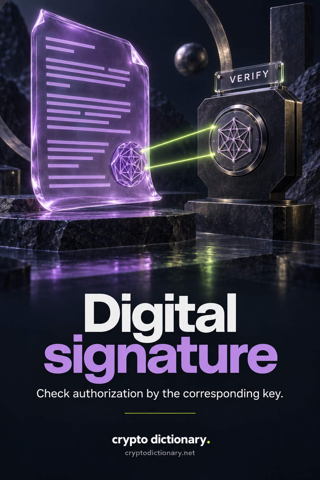 An open lilac message sheet bears a geometric signature seal checked against a corresponding patterned plate in a VERIFY device.