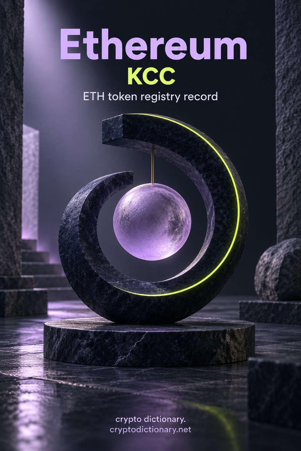 Ethereum on KCC: lilac glass sphere in an offset navy spiral catalog frame.