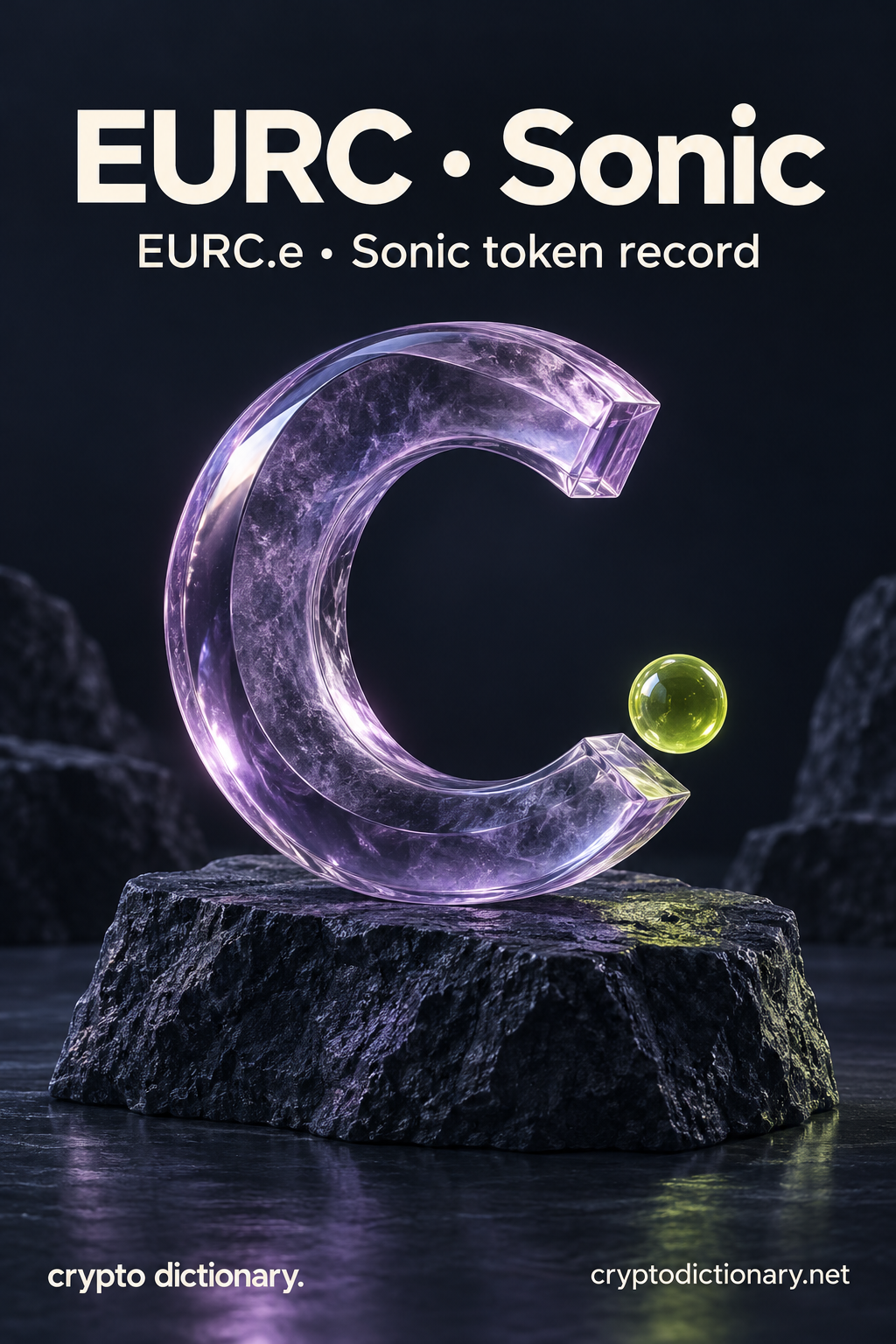 EURC · Sonic — original lilac glass name-inspired sculpture with accurate EURC.e token record caption.