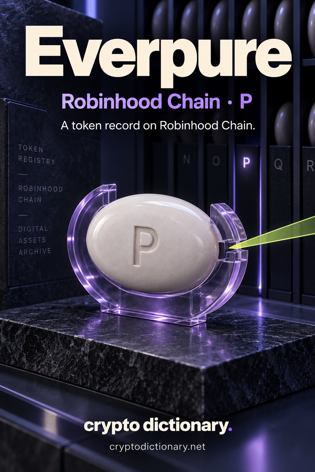 An ivory oval specimen marked P in a lilac crescent clamp with lime indexing blade, labelled Everpure and Robinhood Chain.