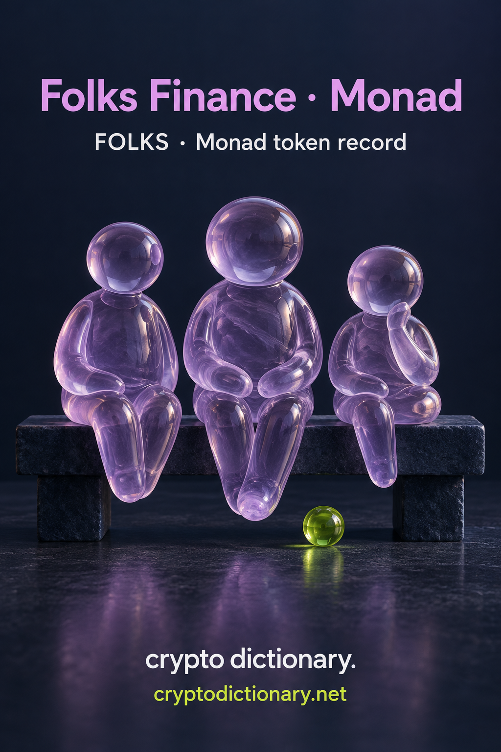 Folks Finance · Monad — original navy, lilac and lime sculptural token-registry illustration.