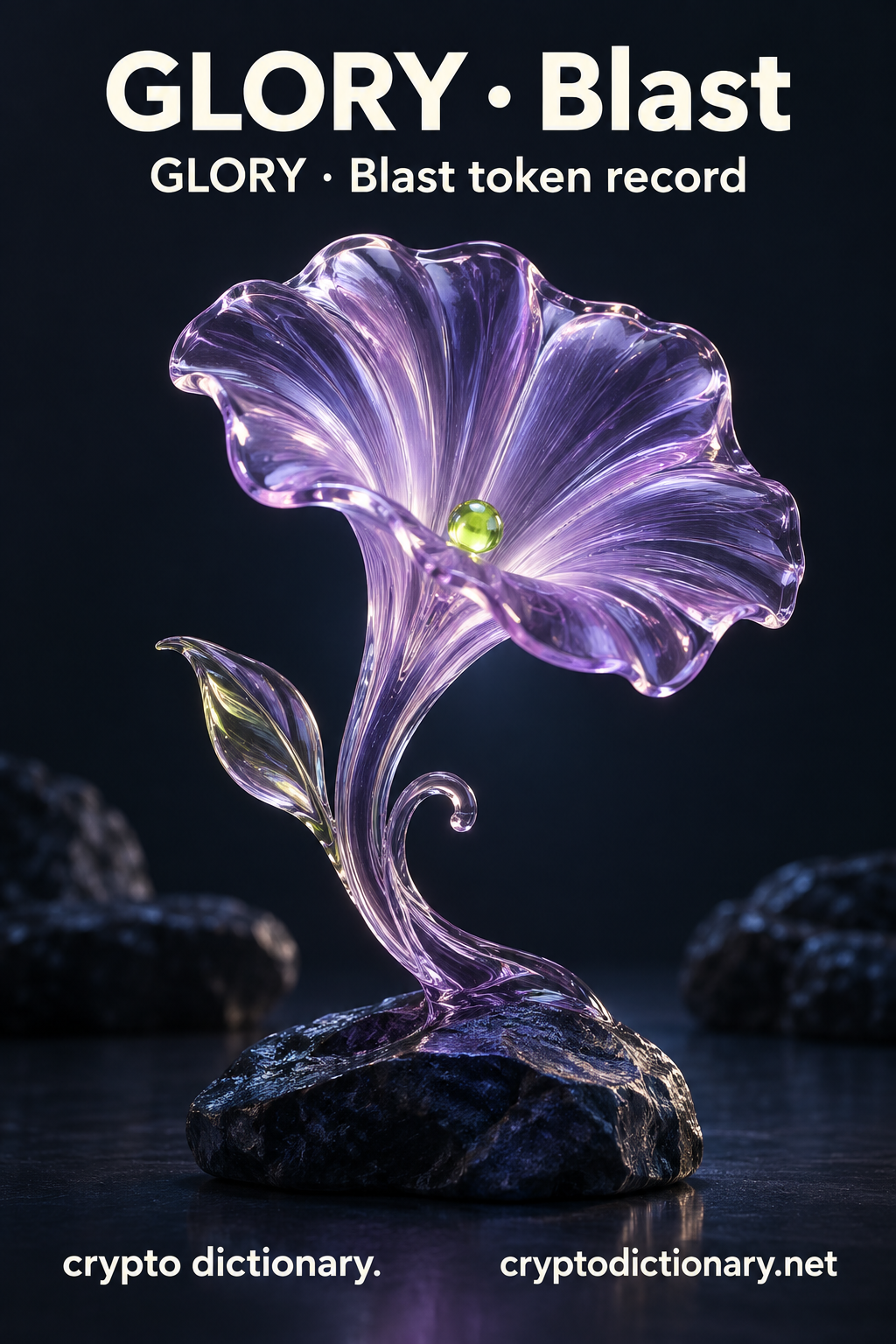 GLORY · Blast — original lilac glass name-inspired sculpture with accurate token record caption.