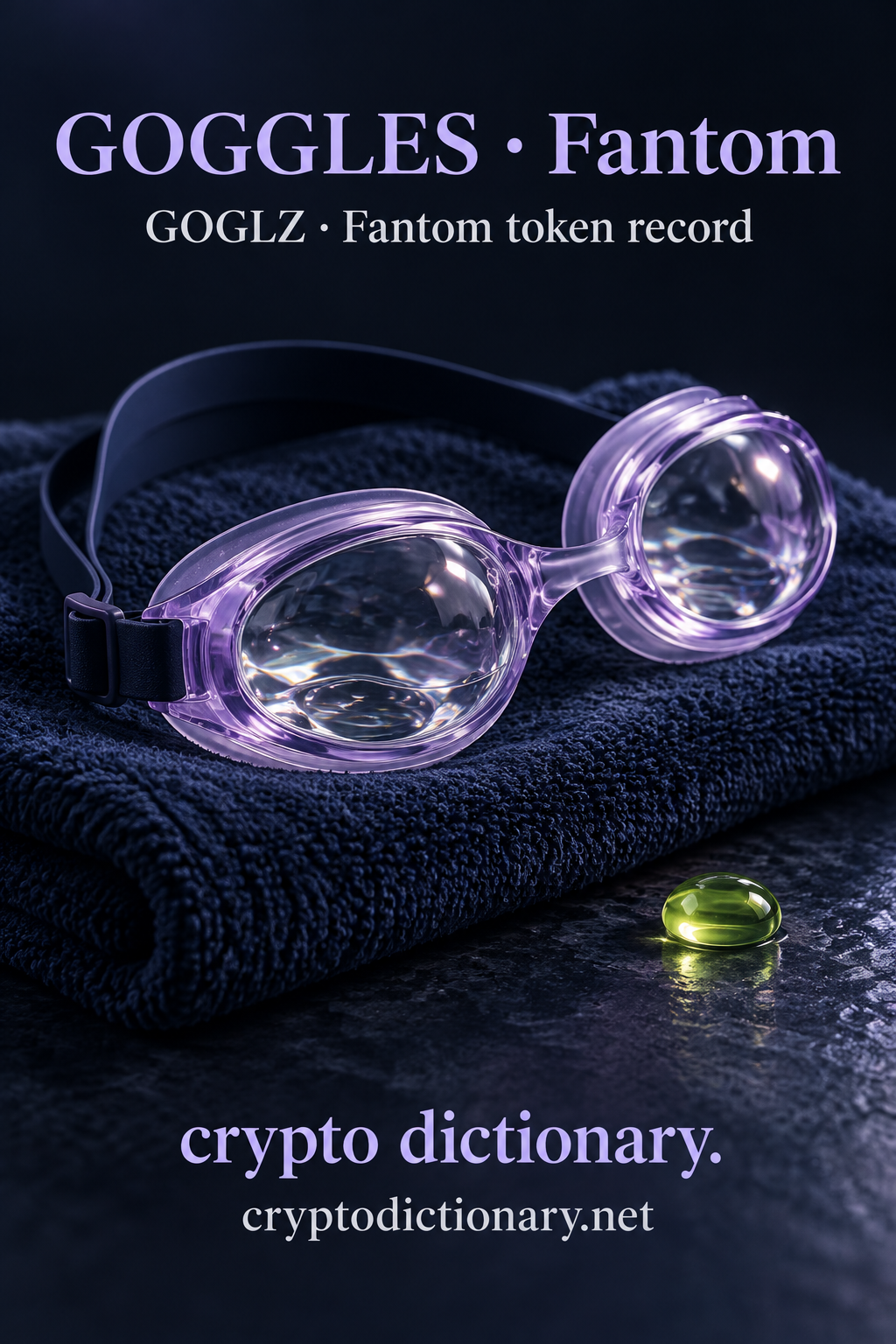 GOGGLES · Fantom — original navy, lilac and lime sculptural token-registry illustration.