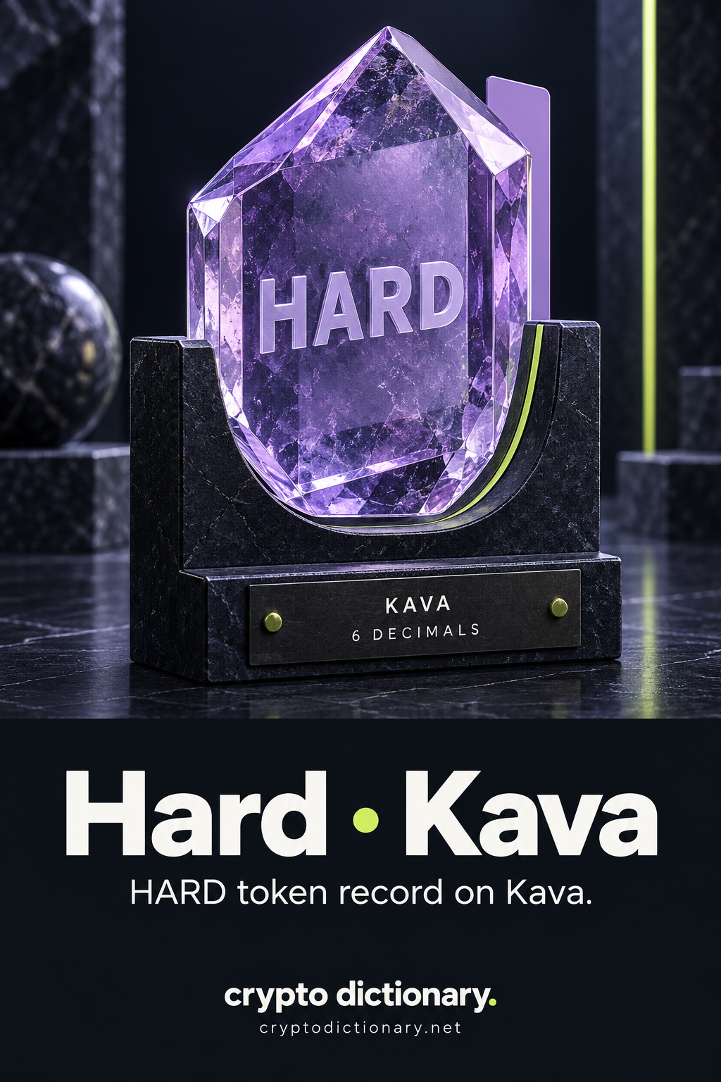 A HARD-labelled faceted lilac specimen in a dark U-shaped catalogue support with Kava and 6 decimals plaque.