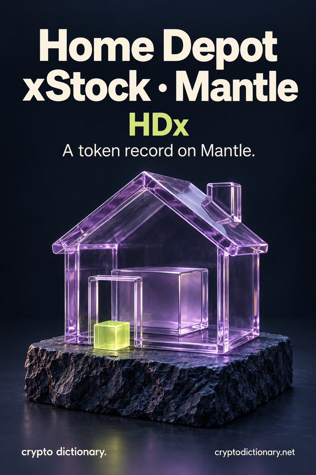 Home Depot xStock · Mantle (HDx) shown through an original physical name mnemonic; a token record on Mantle.