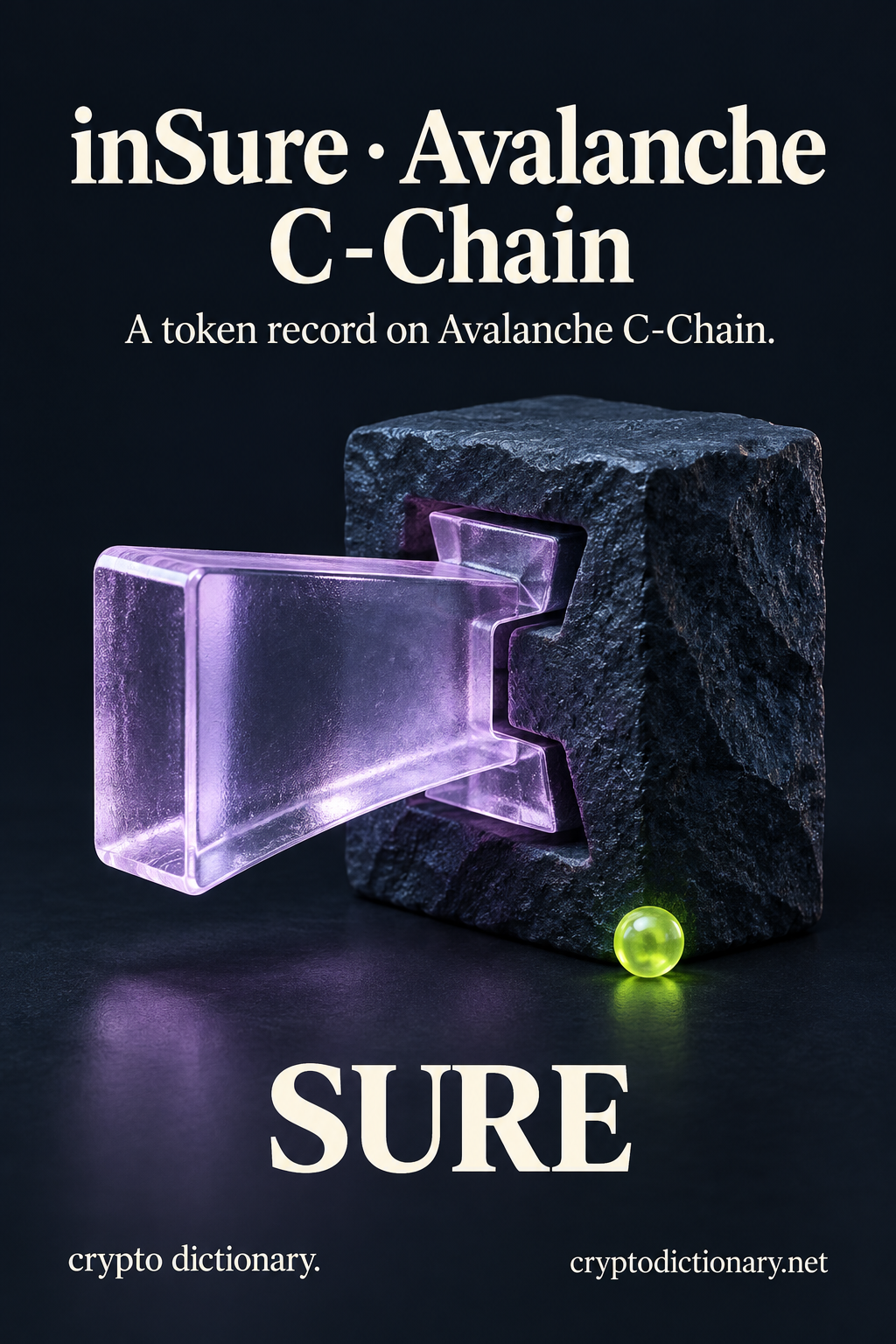inSure · Avalanche C-Chain (SURE) illustrated through an original physical name mnemonic; a token record on Avalanche C-Chain.