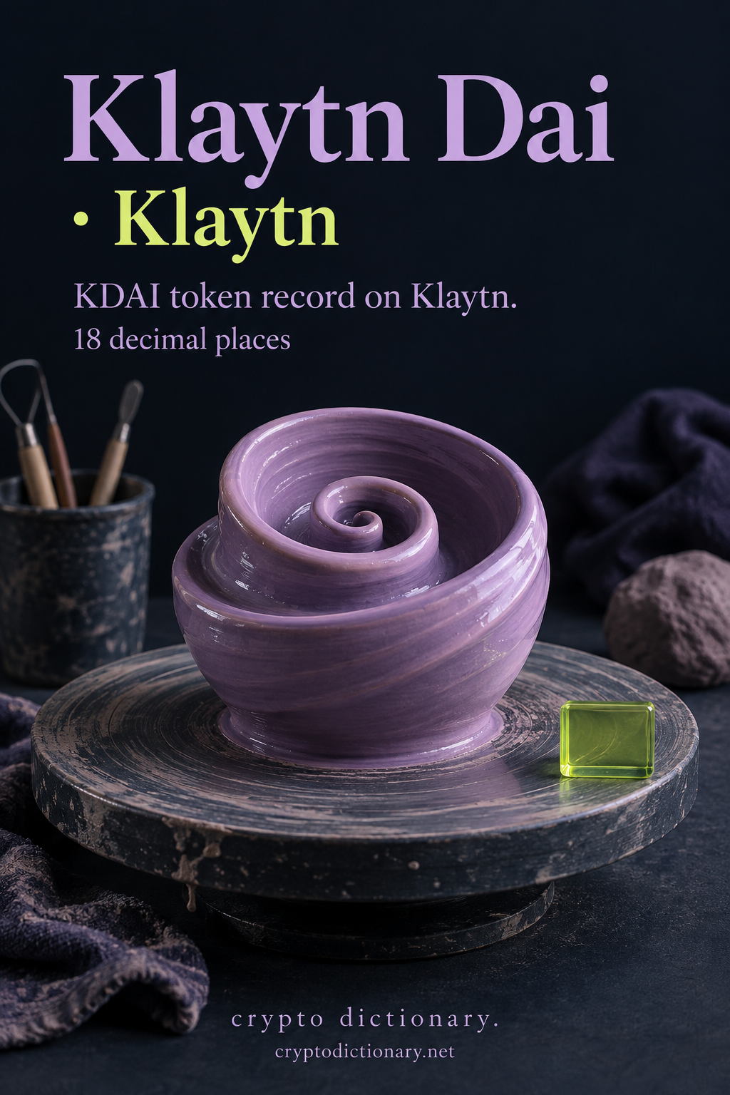 Lilac glazed clay spiral on a potter wheel, illustrating Klaytn Dai KDAI on Klaytn.