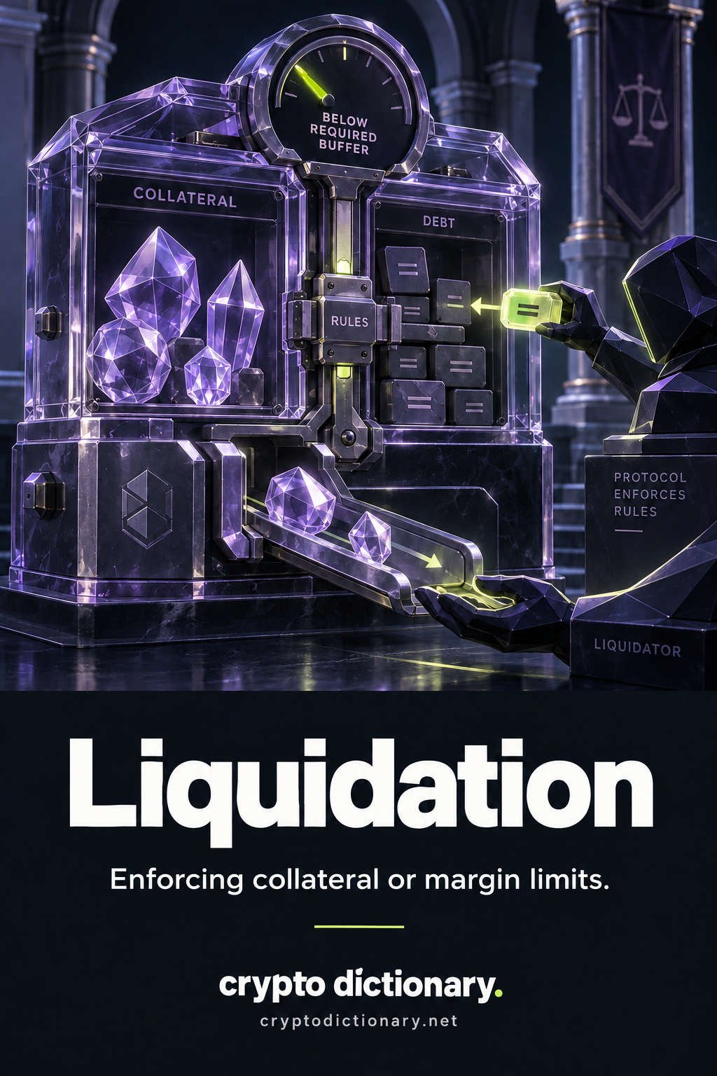 An under-buffer position vault accepts partial repayment from a liquidator into DEBT and releases some COLLATERAL outward while assets and debt remain.