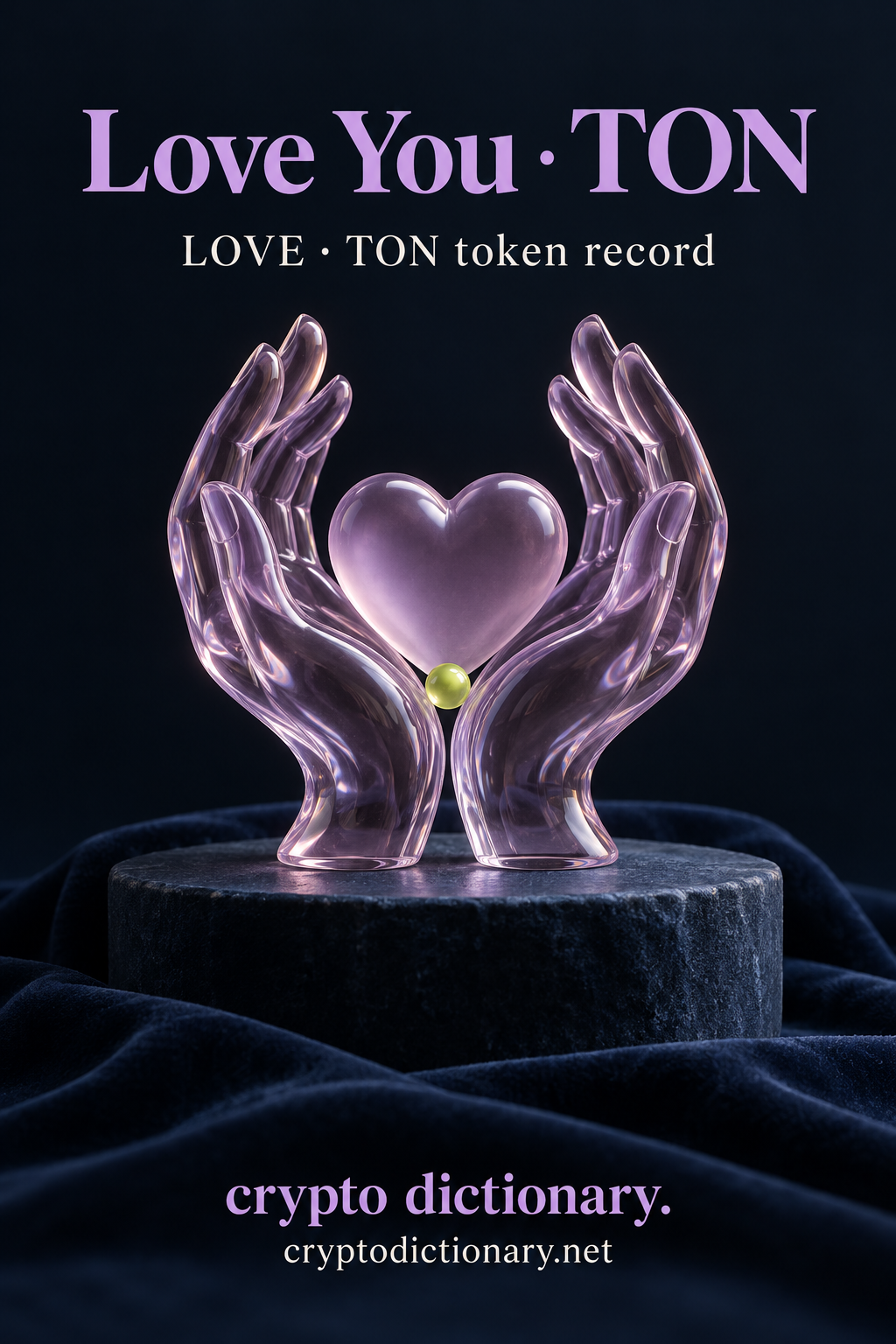 Love You · TON — original navy, lilac and lime sculptural token-registry illustration.