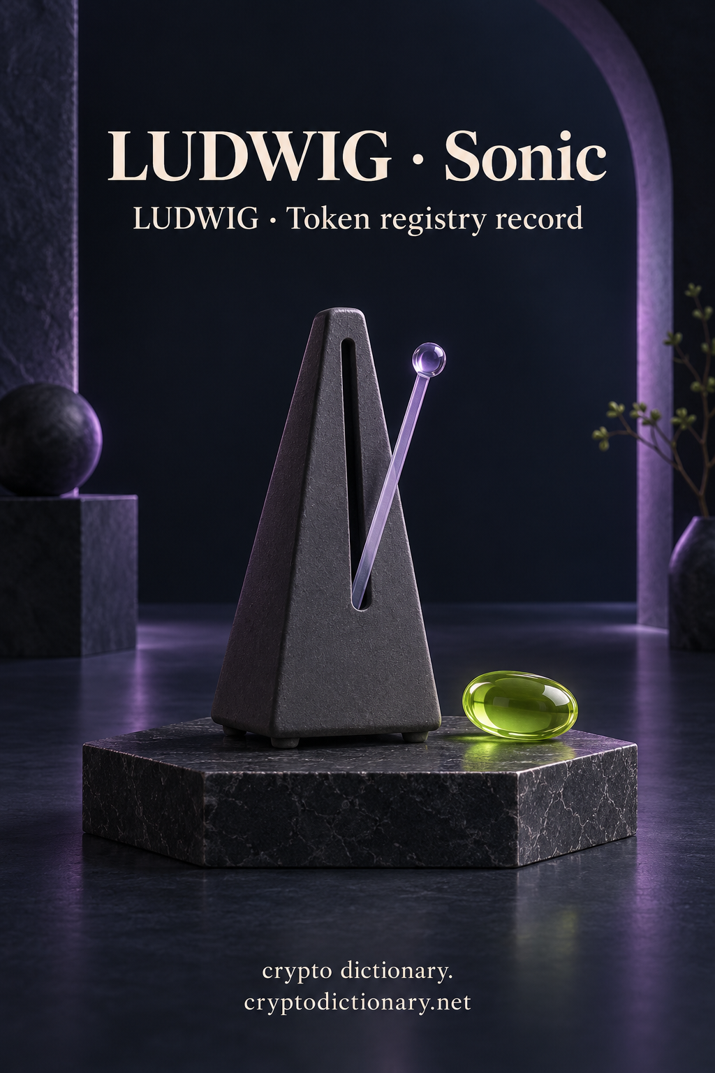 Plain ceramic metronome and lilac glass rod beneath LUDWIG · Sonic.