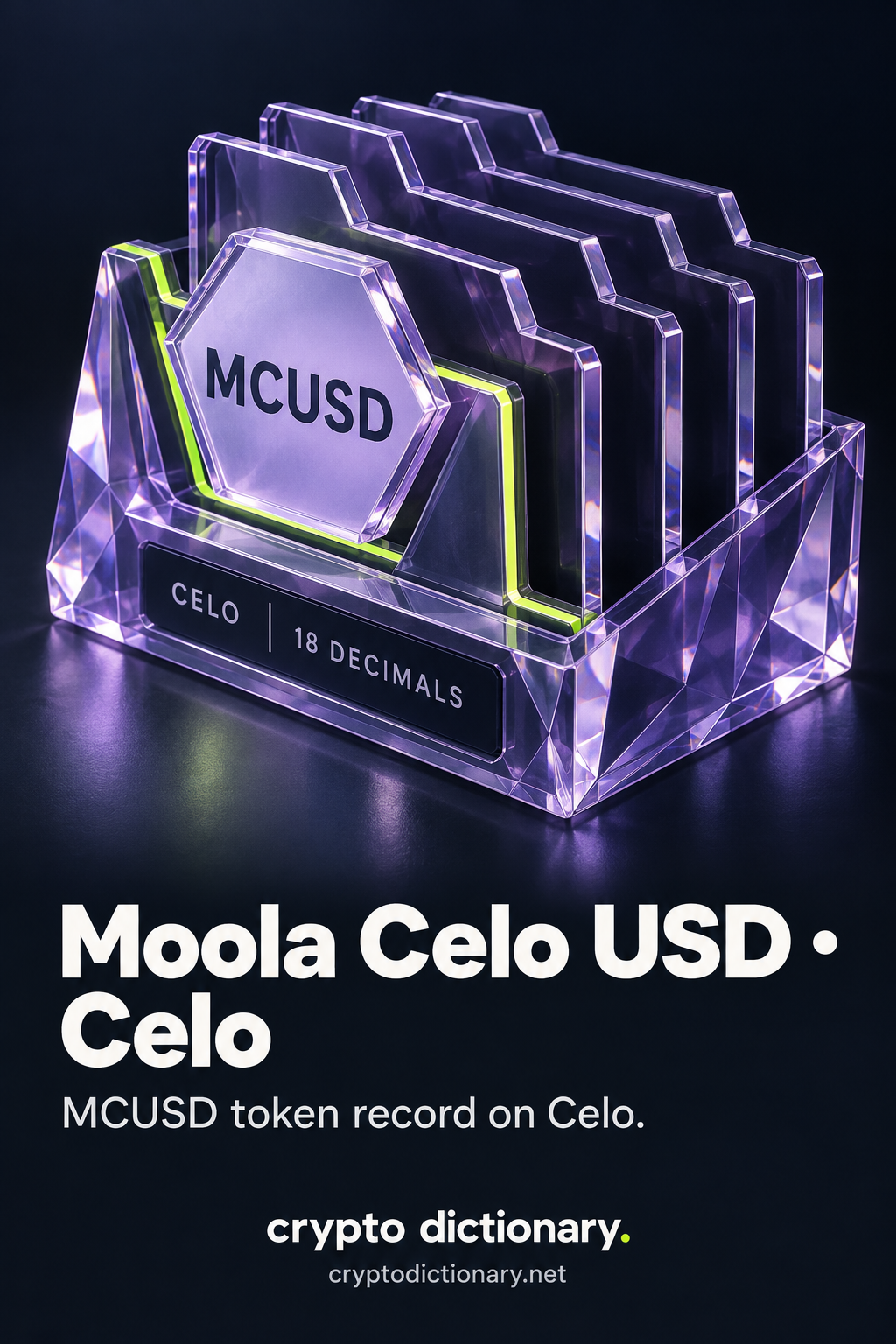 A selected MCUSD hexagonal glass record in a lilac catalogue index folder marked Celo and 18 decimals.