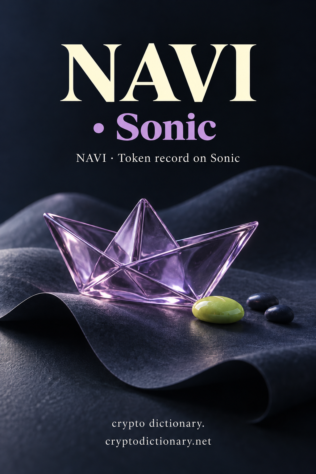 NAVI on Sonic registry illustration with an anonymous lilac glass paper boat on a blank curled sheet.