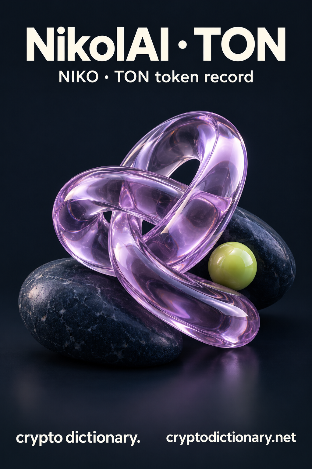 NikolAI · TON — original lilac glass name-inspired sculpture with accurate token record caption.