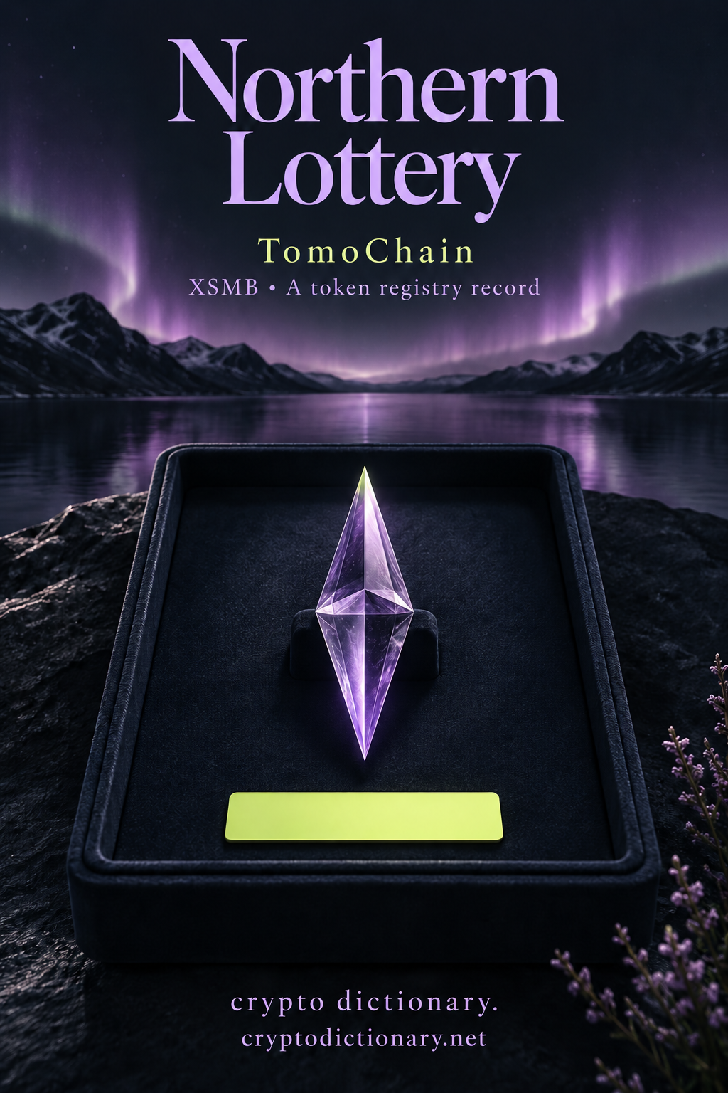 Lilac compass-needle specimen under northern lights for Northern Lottery, XSMB registry record on TomoChain.