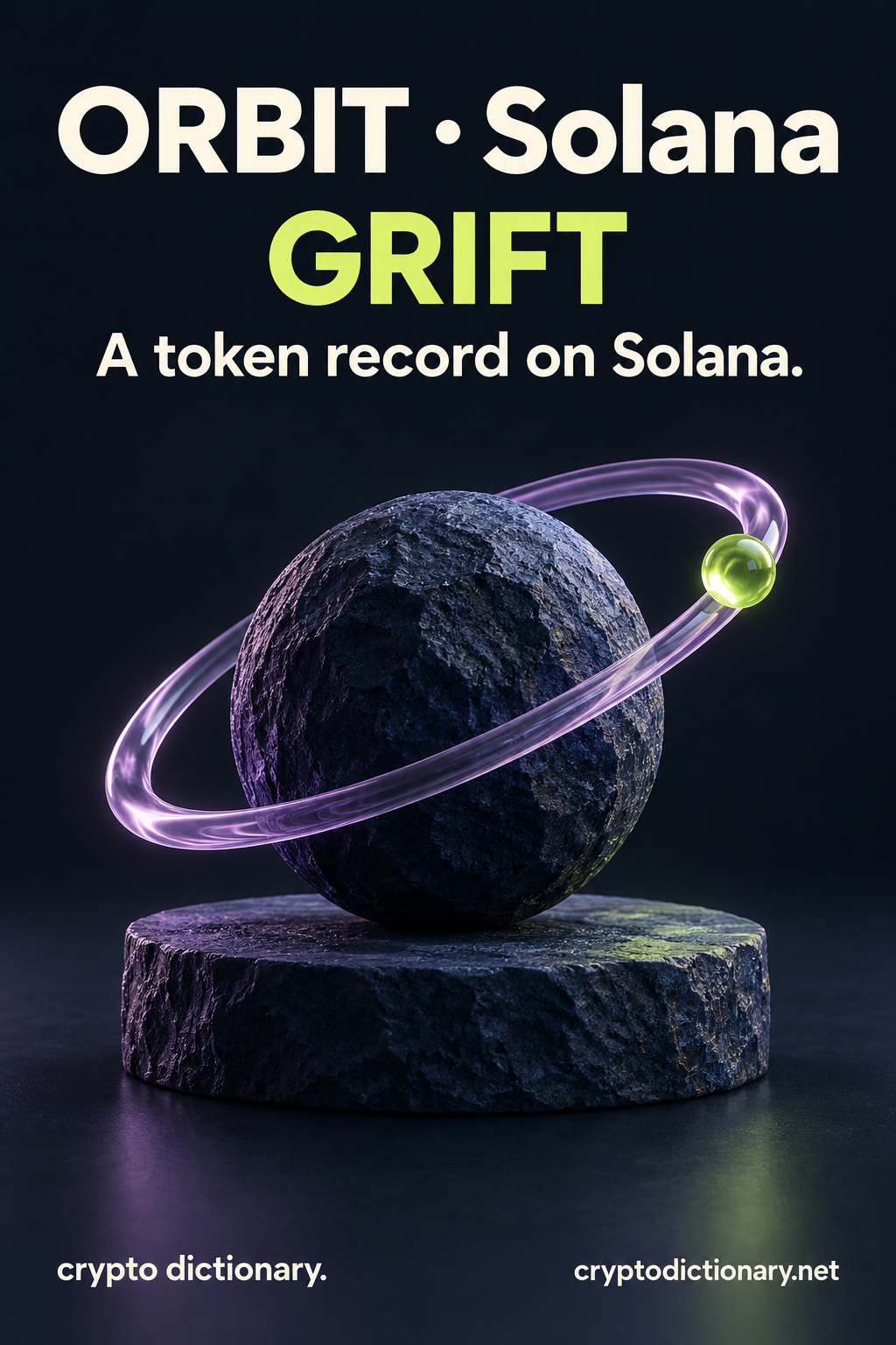ORBIT · Solana (GRIFT) illustrated with an original physical name mnemonic; a token record on Solana.