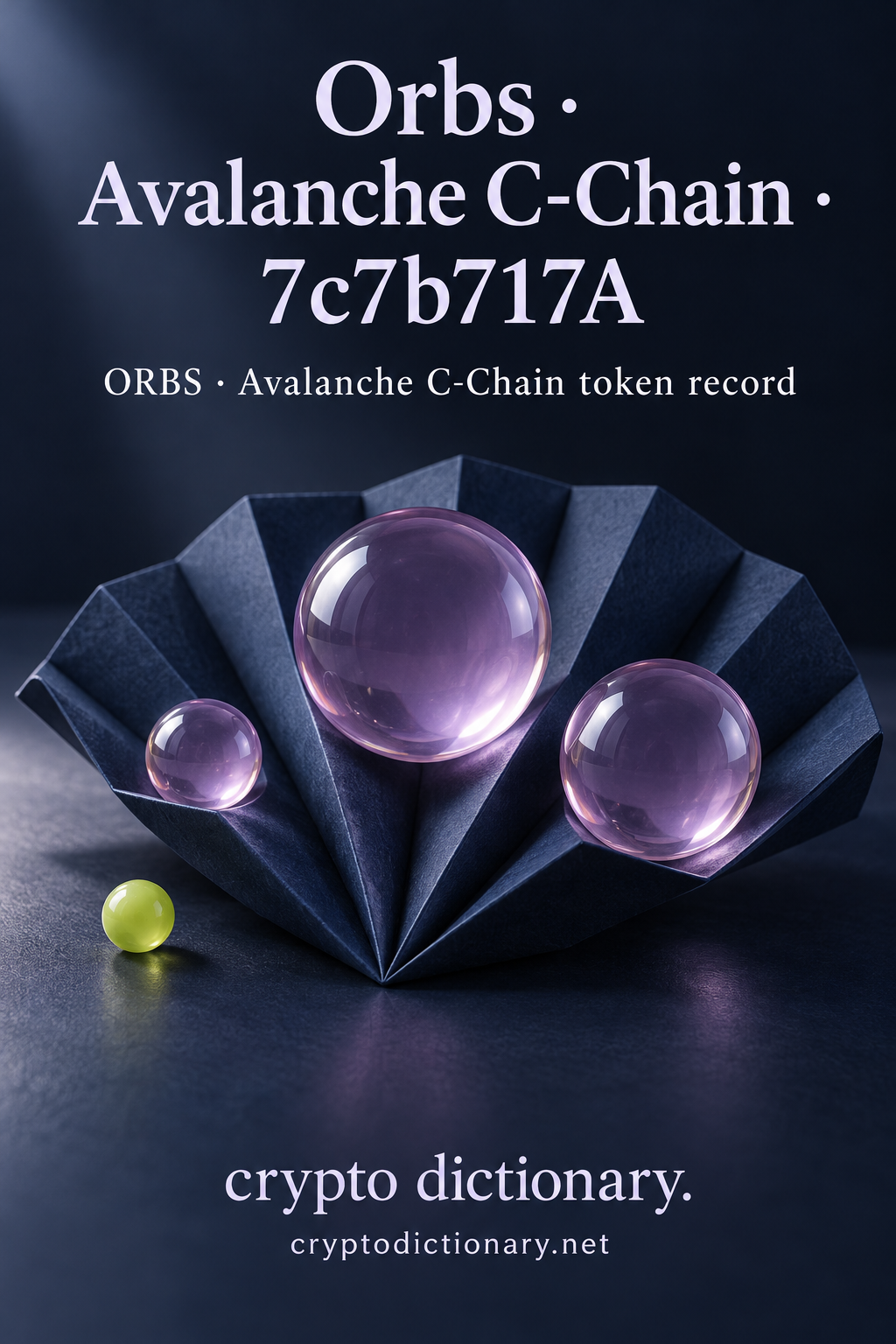 Three lilac glass orbs in a folded navy paper fan with a lime bead.