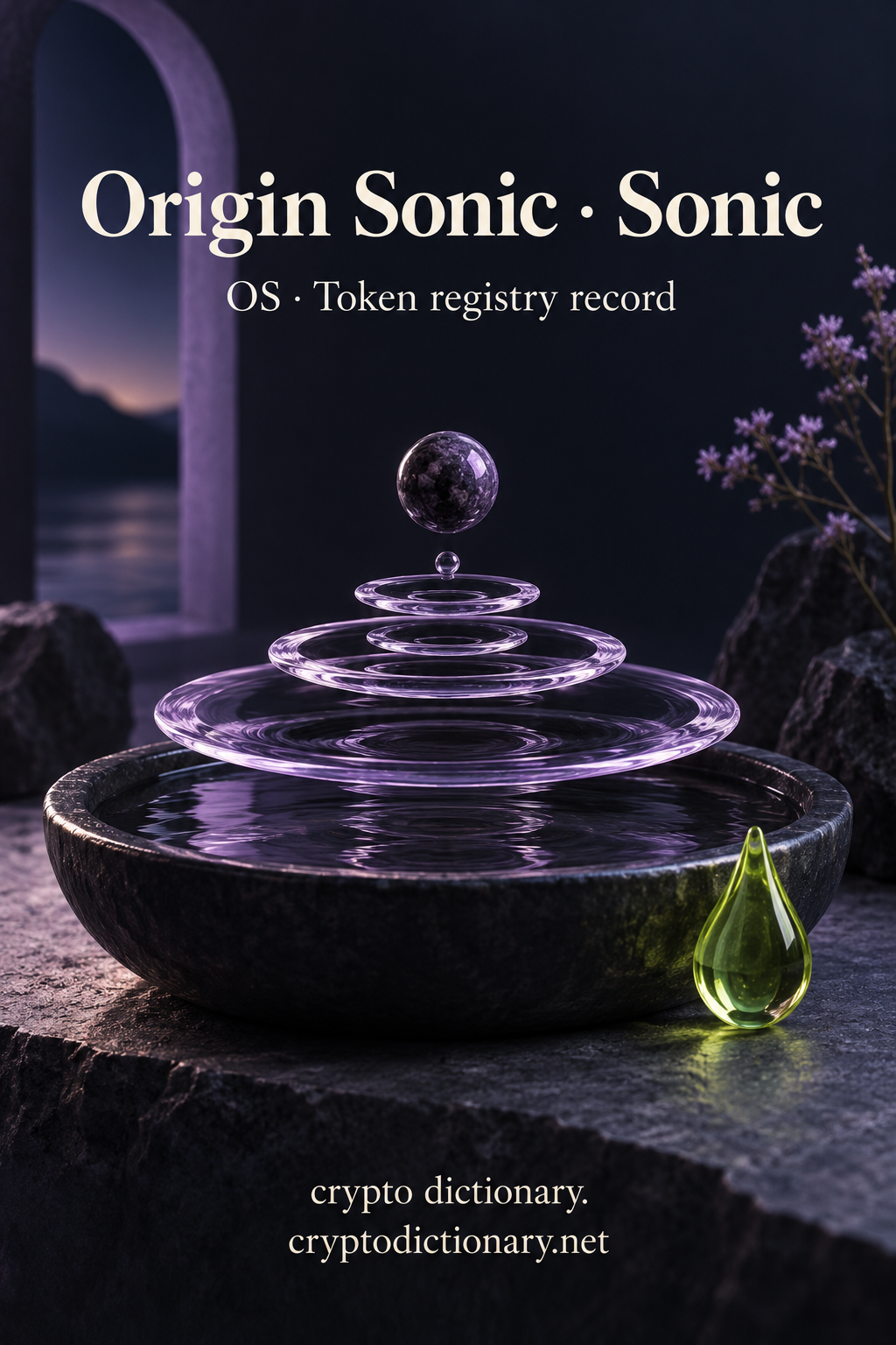 Irregular lilac glass ripple rings above a dark basin for Origin Sonic on Sonic.