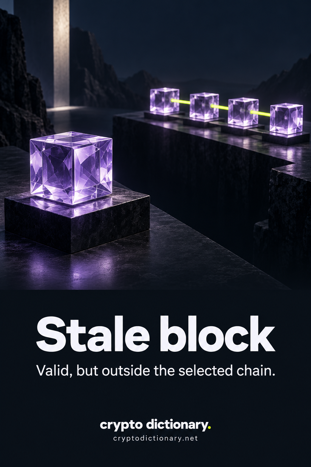Stale block: one intact glass block stands separately from four blocks in the selected connected chain.