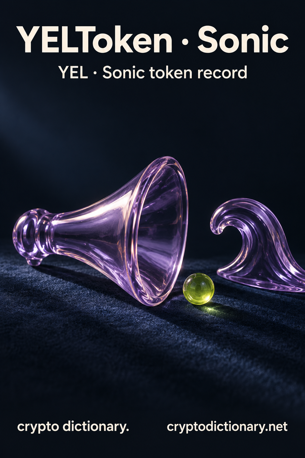 YELToken · Sonic — original lilac glass name-inspired sculpture with accurate token record caption.